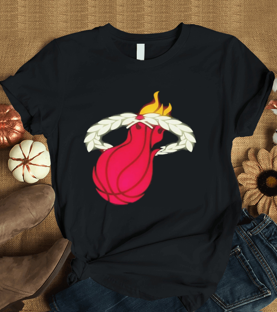 Miami Heat Flaming Basketball Wreath NBA T-Shirt