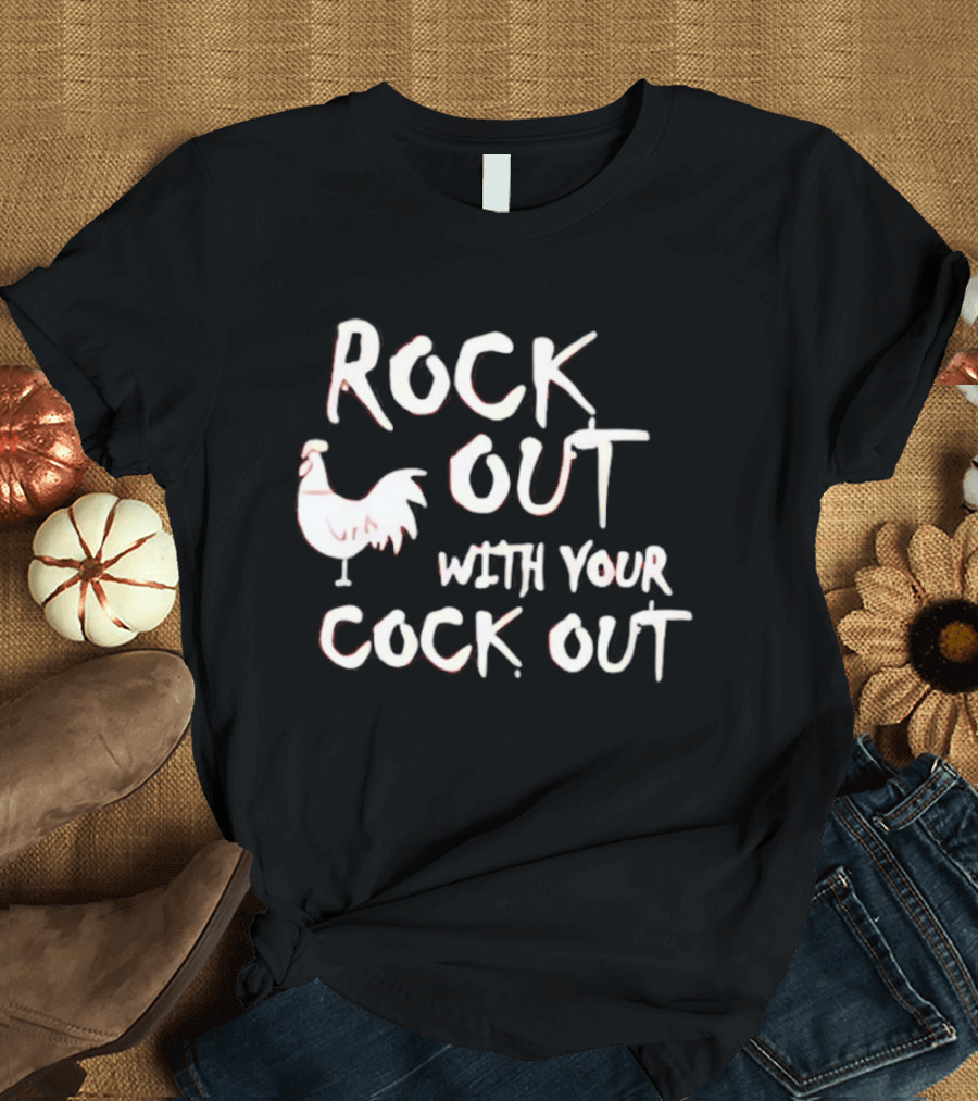 Rooster Rock Out With Your Cock Out Vintage Humor T-Shirt