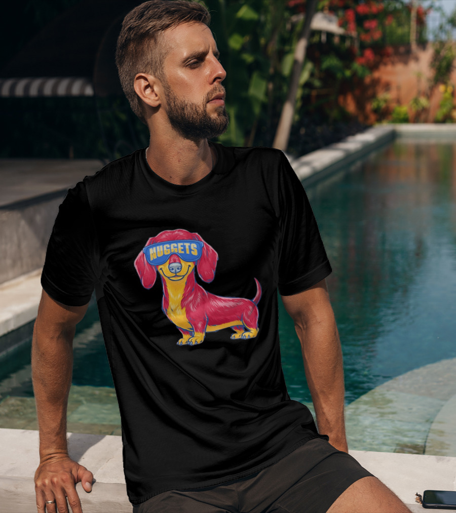 Denver Nuggets Dachshund Dog Wearing Oversized Glasses T-Shirt