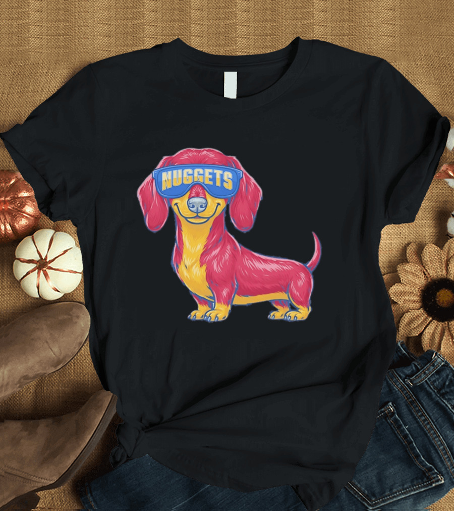 Denver Nuggets Dachshund Dog Wearing Oversized Glasses T-Shirt