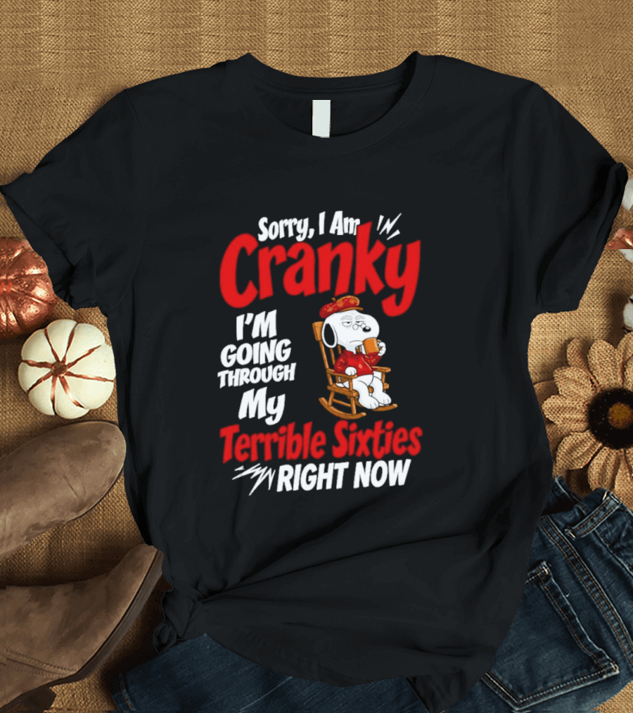 Snoopy Sorry I Am Cranky I'm Going Through My Terrible Sixties Right Now T-Shirt