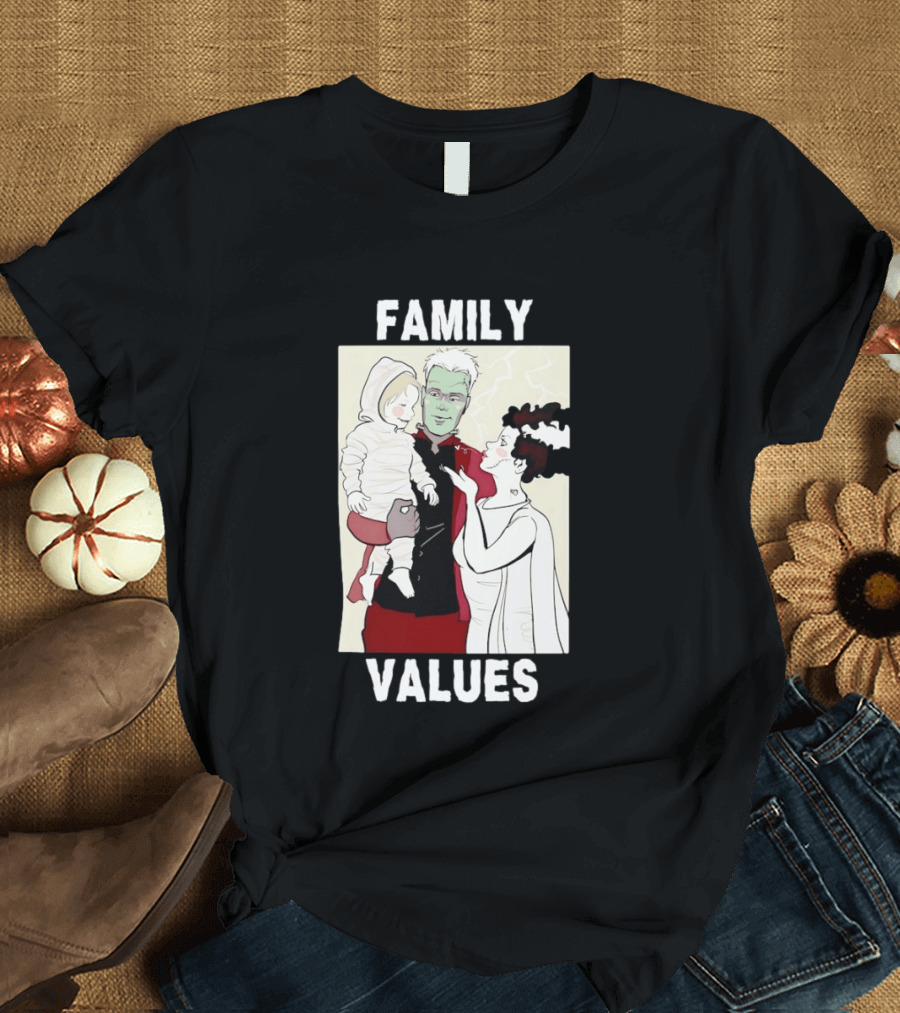 Frankenstein Bride Mummy Family Values Halloween T-Shirt