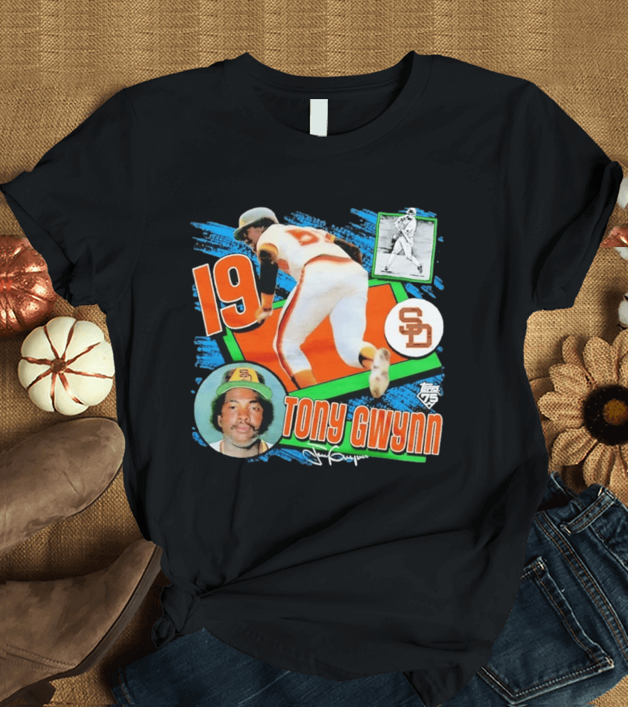 Tony Gwynn 19 San Diego Padres Topps 75th Anniversary Baseball Card T-Shirt