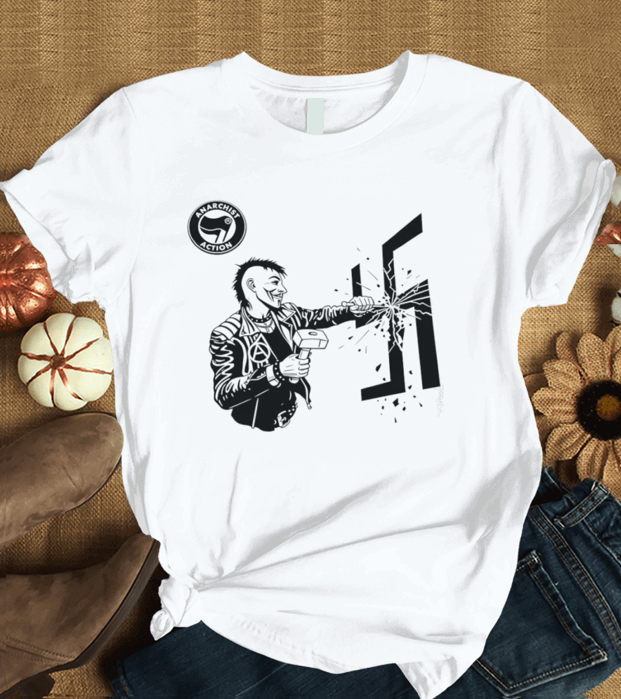 Anarchist Action Punk Destroying Swastika With Hammer T-Shirt