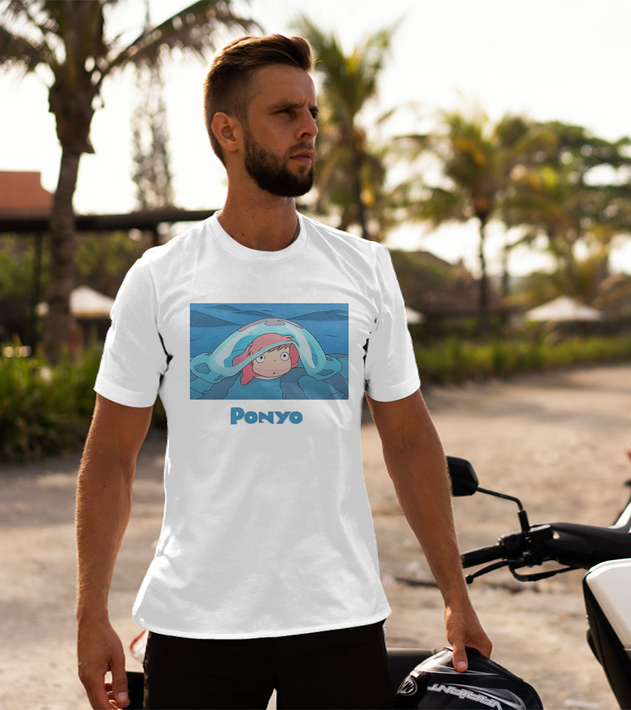 Ponyo Peeking Out Of Ocean Wave Bubble Scene T-Shirt