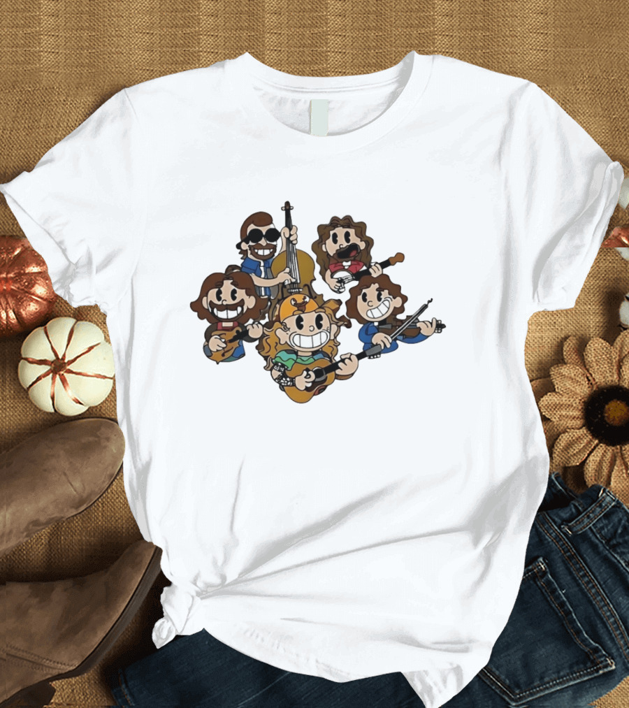 Billy Strings Cartoon Band Characters Banjo And Guitar Players T-Shirt