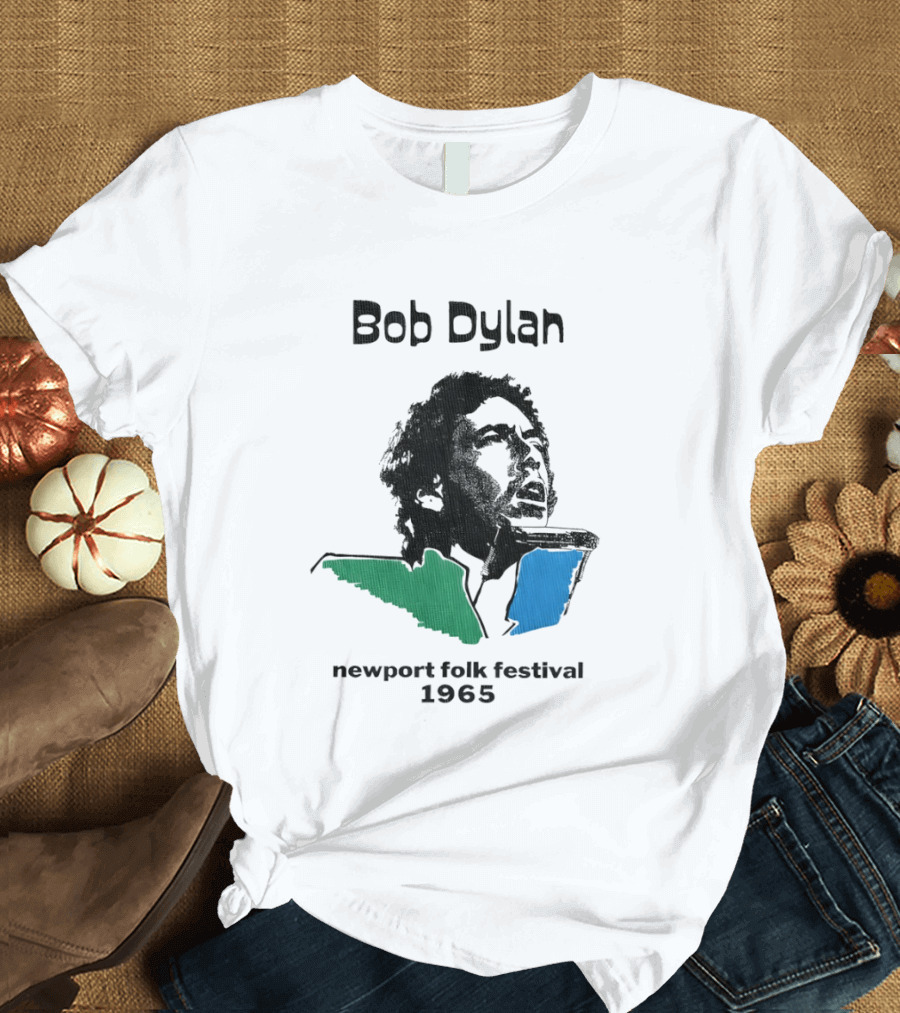 Bob Dylan Newport Folk Festival 1965 Iconic Black Green Blue T-Shirt