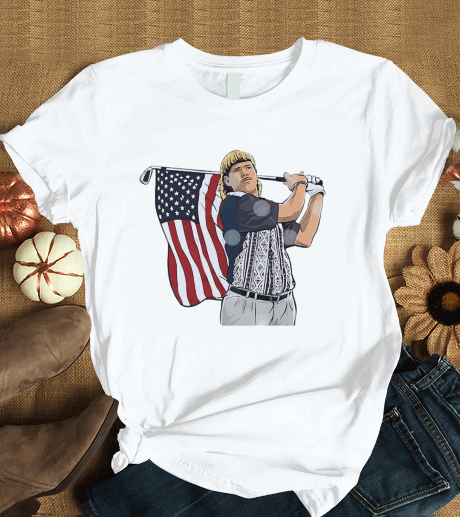 John Daly Holding Golf Stick American Flag 4th Of July Golfer T-Shirt