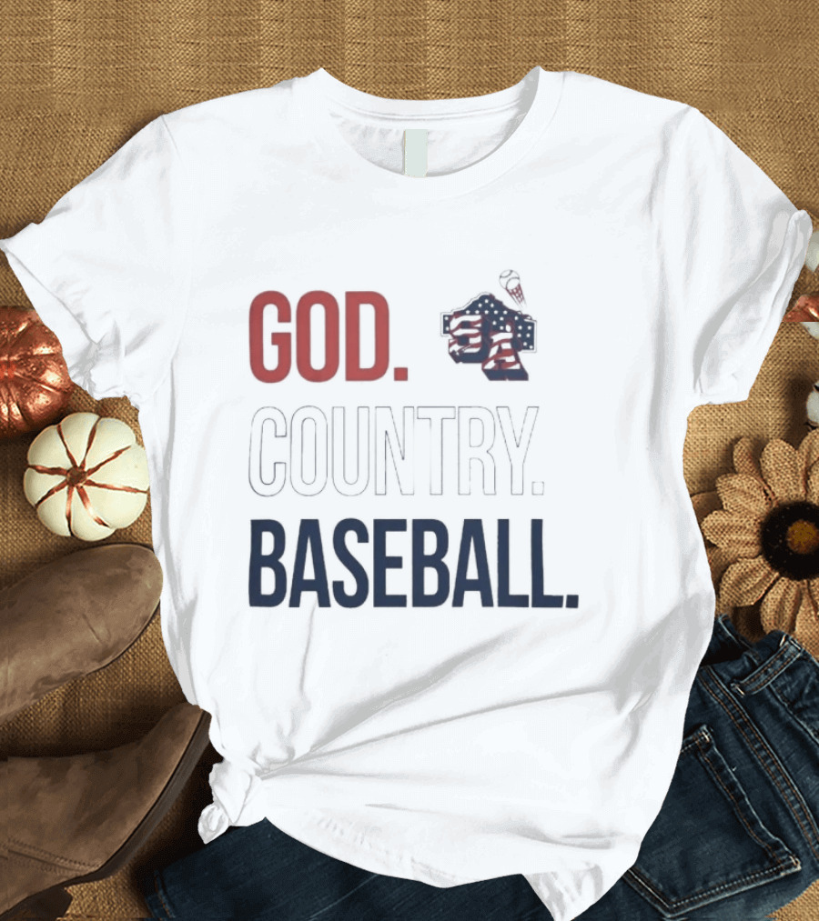San Antonio Missions God Country Baseball USA Flag Patriotic Grey T-Shirt