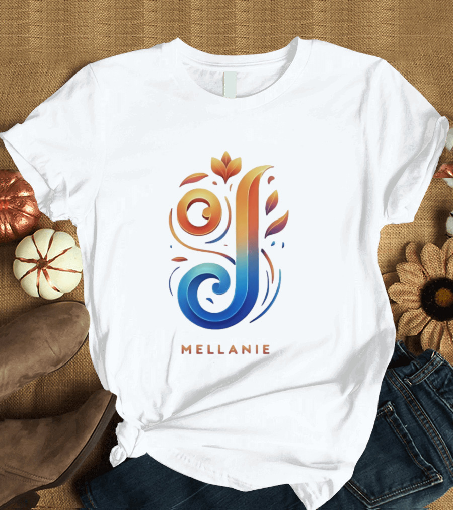 Mellanie Decorative Letter J Floral Gradient T-Shirt