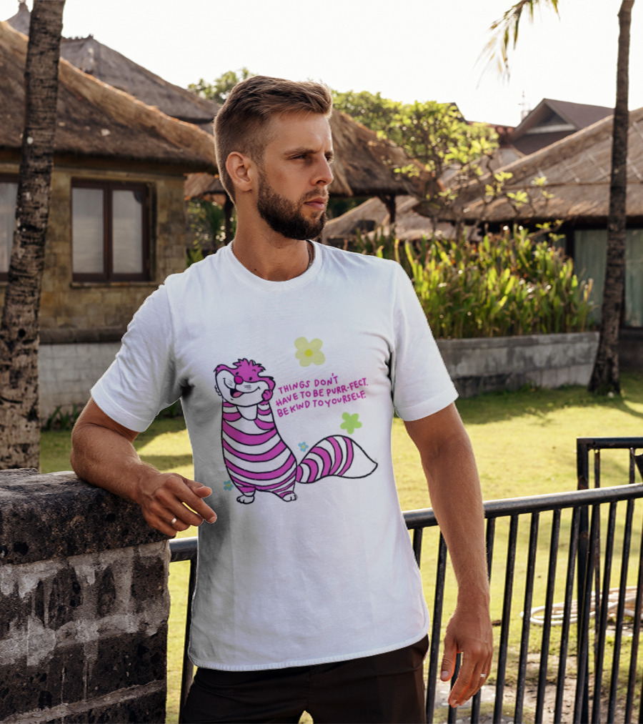 Things Don't Have To Be Purr Fect Be Kind To Yourself Striped Cat With Flowers T-Shirt