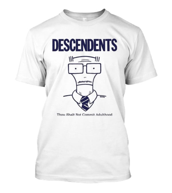 Descendents Thou Shall Not Commit Adulthood Cartoon Character With Glasses And Tie T-Shirt