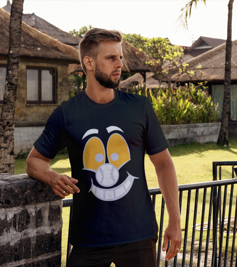 Cartoon Baseball Smile Face With Playful Eyes T-Shirt