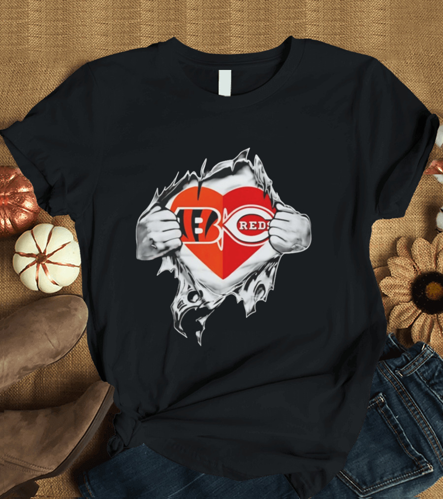 Bengals Reds Heart Ohio Sports MLB Fan Pride T-Shirt