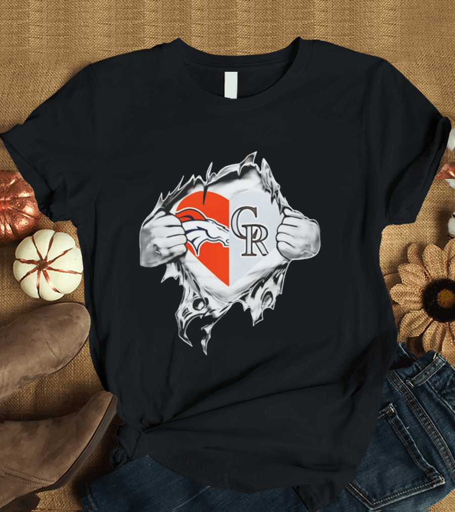 Broncos Rockies Heart Split Collaboration T-Shirt