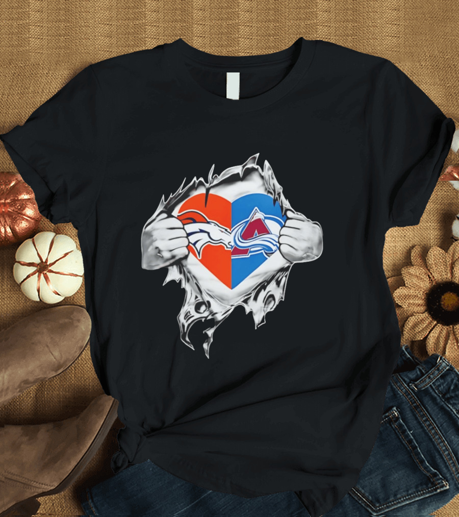 Denver Broncos Colorado Avalanche Heart Symbol Fans T-Shirt