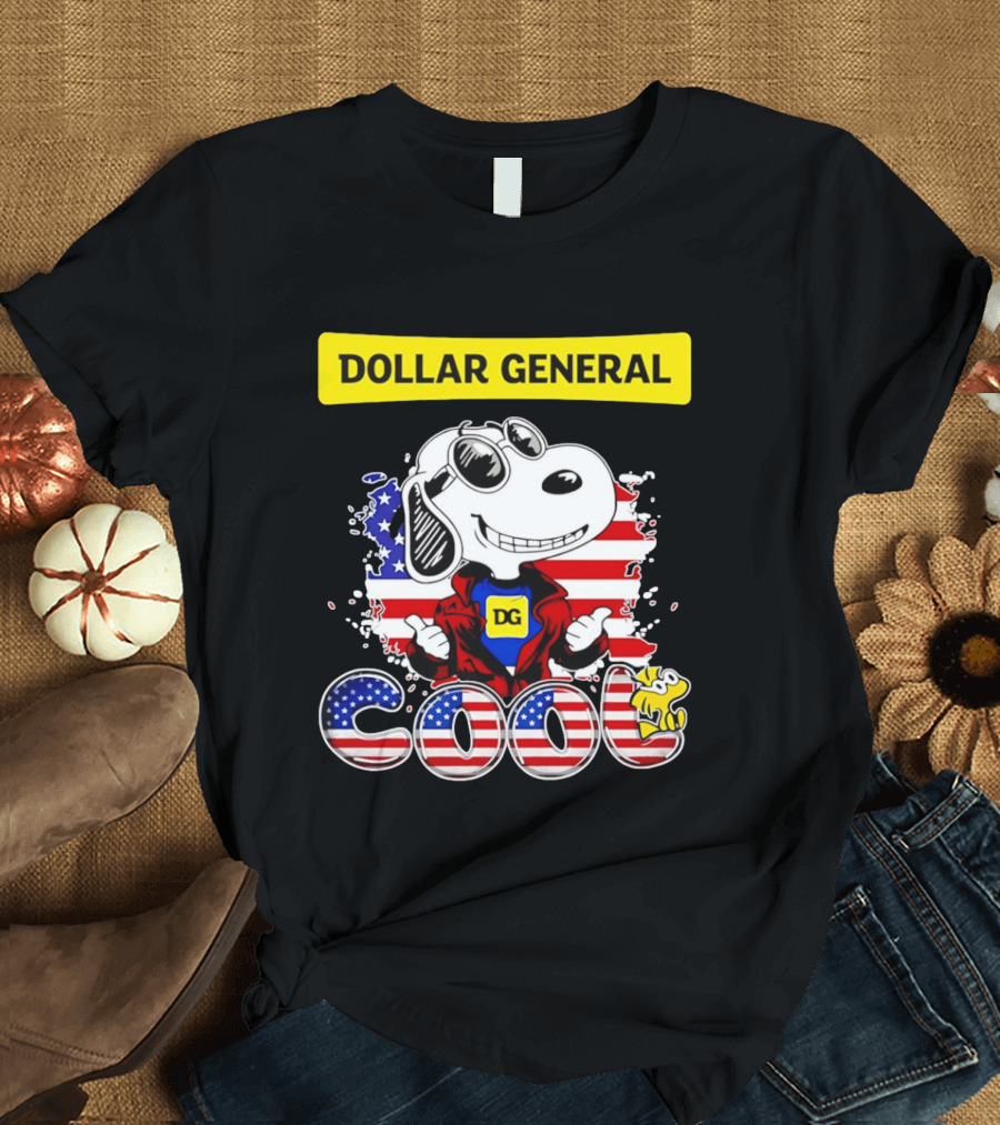 Dollar General Snoopy Cool USA Flag Cartoon T-Shirt
