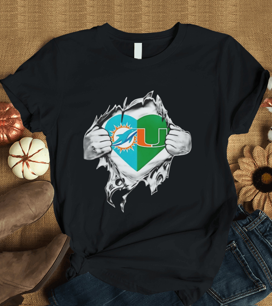 Dolphins Hurricanes Heart Miami Sports Fan Spirit T-Shirt