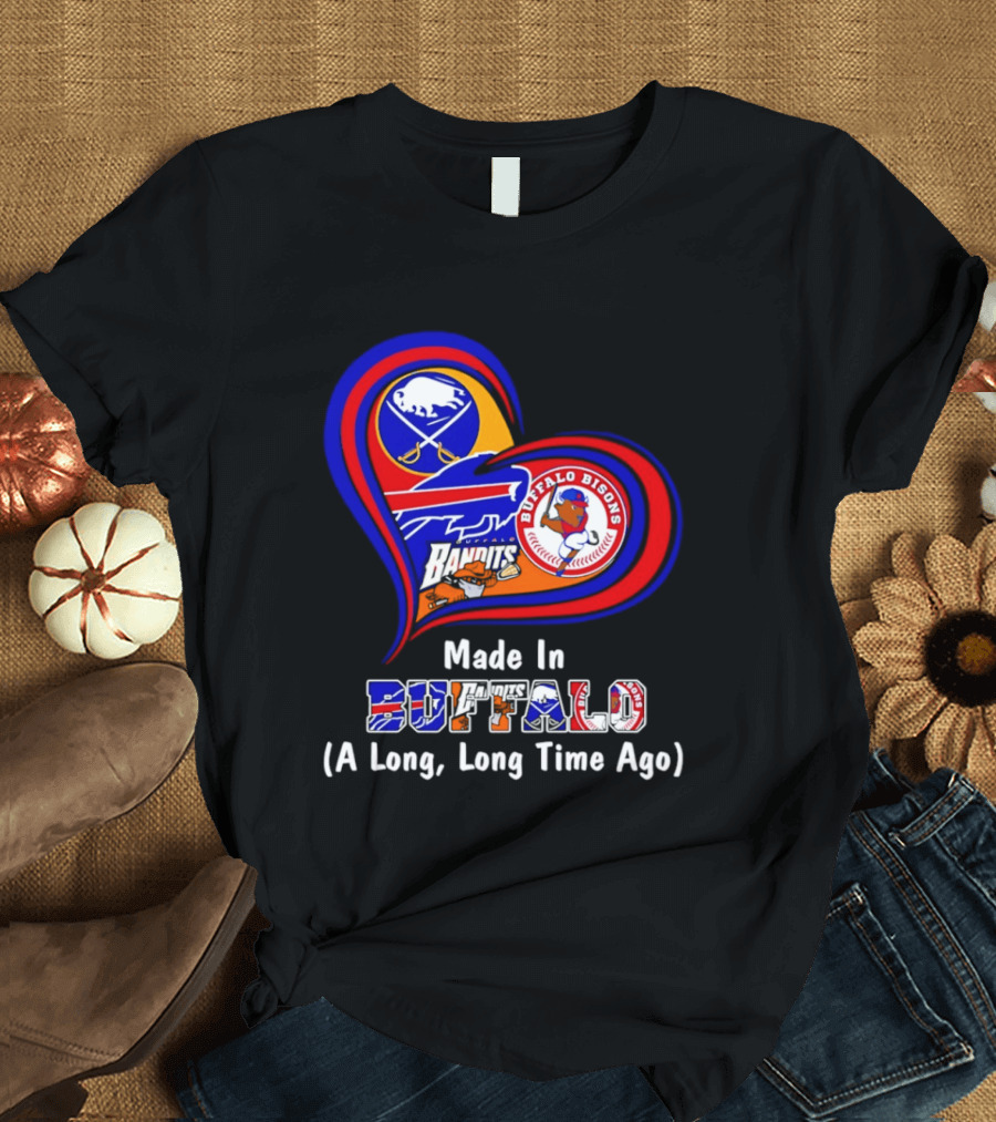 Buffalo Sabres Bills Bisons Made In Buffalo Heart T-Shirt
