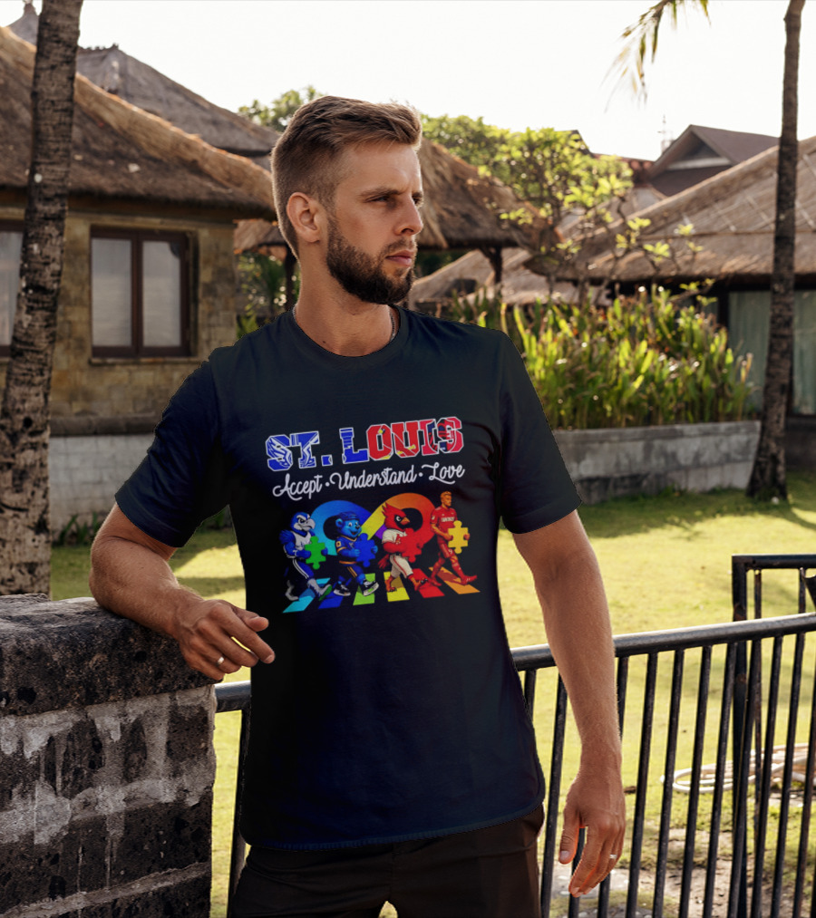 St Louis Accept Understand Love Autism Awareness Mascots Puzzle Pieces T-Shirt