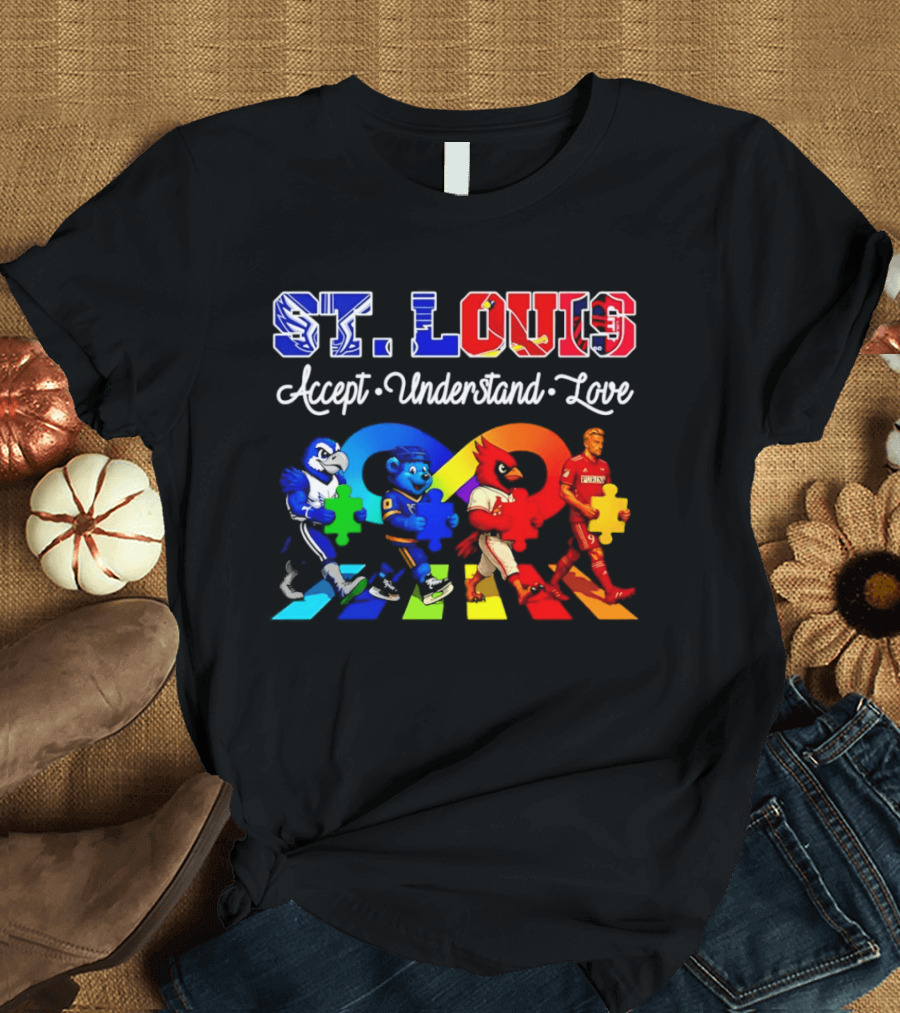 St Louis Accept Understand Love Autism Awareness Mascots Puzzle Pieces T-Shirt