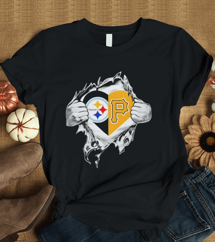 Steelers Pirates Heart Pittsburgh NFL MLB Fans T-Shirt