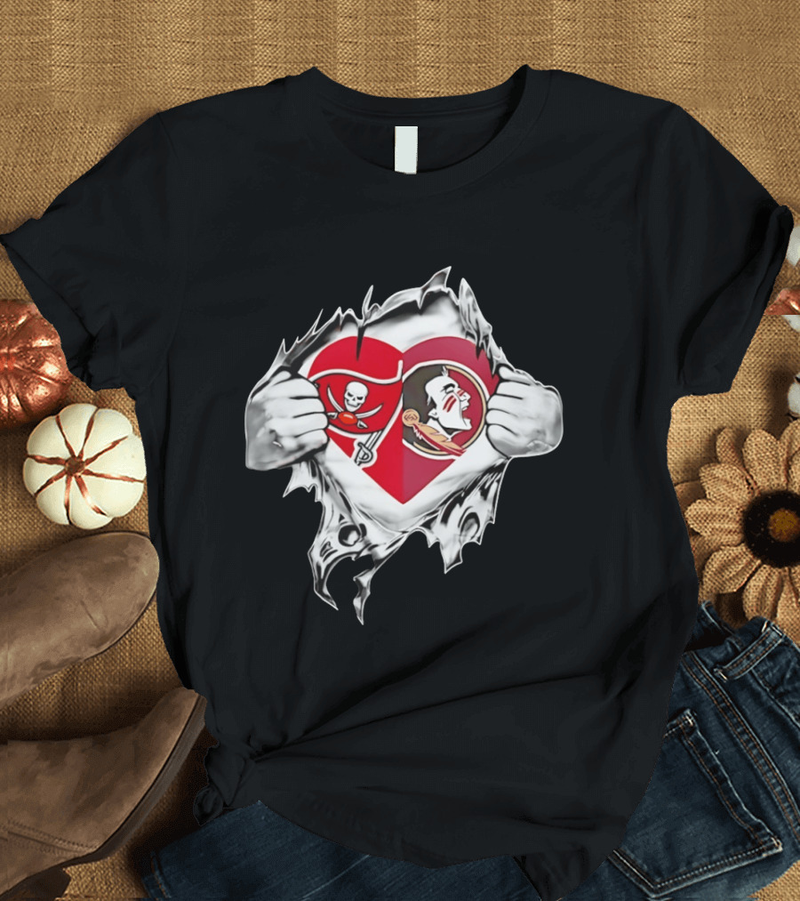 Tampa Bay Buccaneers Florida State Seminoles Heart Fans T-Shirt