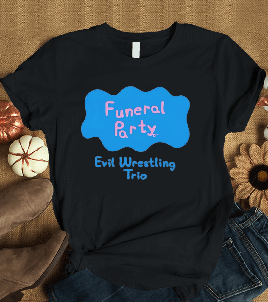 Funeral Party Evil Wrestling Trio Retro Blue Pink T-Shirt