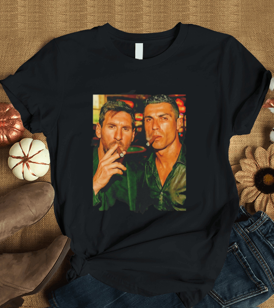 Lionel Messi Cristiano Ronaldo Cigar GOATs Smoking Iconic Duo T-Shirt