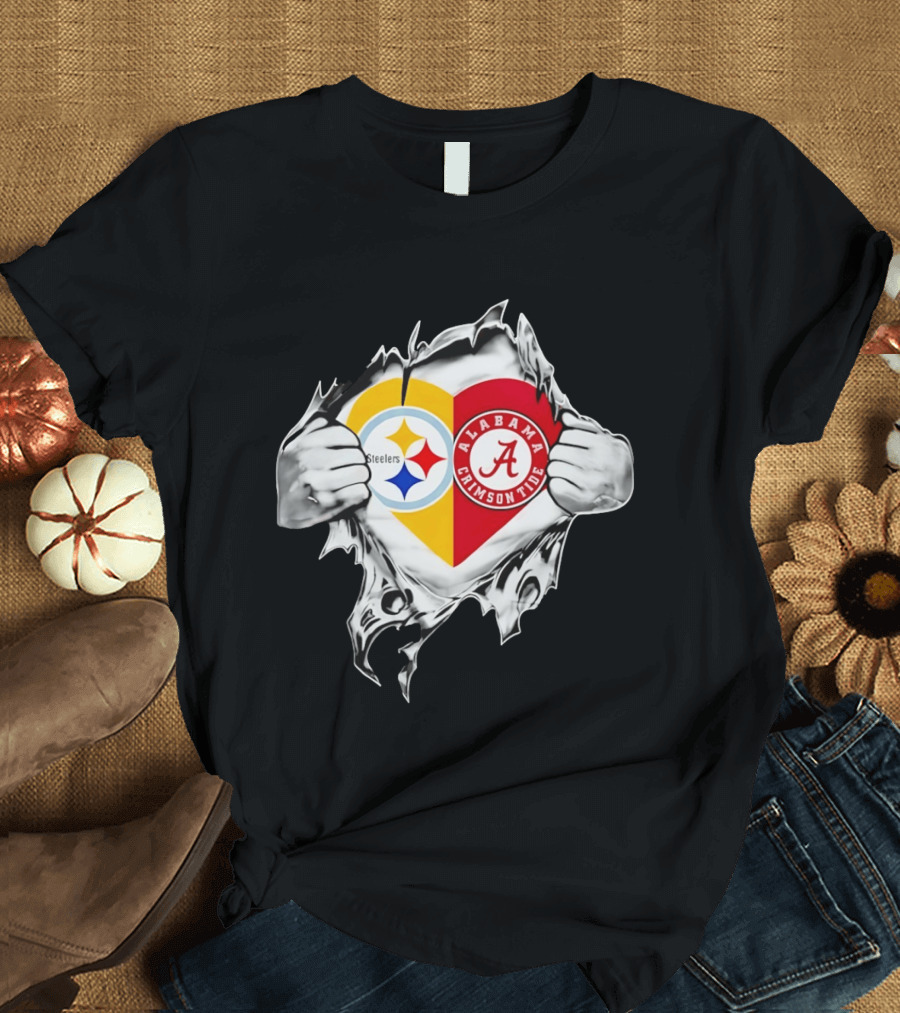 Pittsburgh Steelers Alabama Crimson Tide Heart Dual T-Shirt