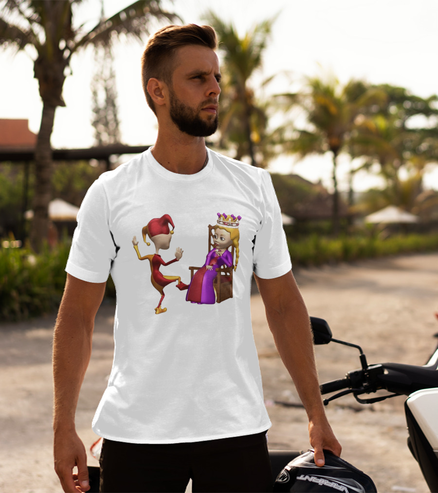 Jester Queen Medieval Royalty Scene With Court Entertainer And Regal Throne T-Shirt