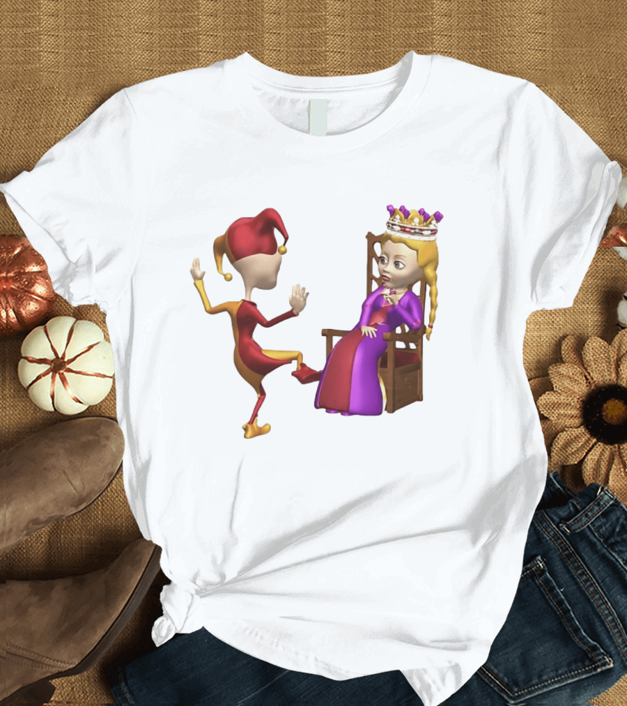 Jester Queen Medieval Royalty Scene With Court Entertainer And Regal Throne T-Shirt