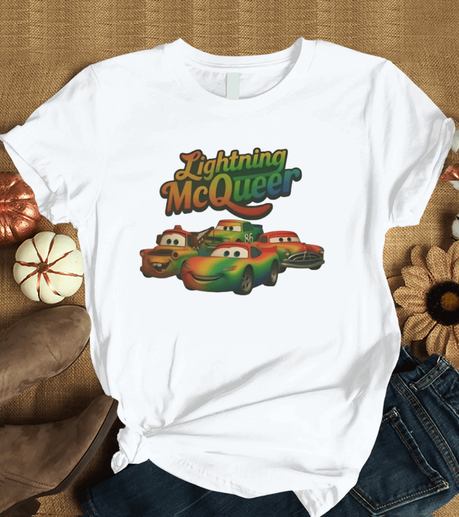 Lightning McQueer Pride Cars Movie Characters Rainbow T-Shirt