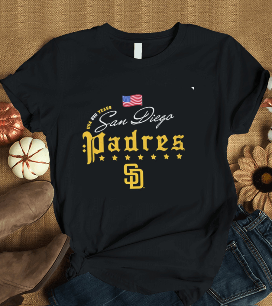 San Diego Padres USA 250 Years 4th Of July Celebration Stars And Stripes Edition T-Shirt