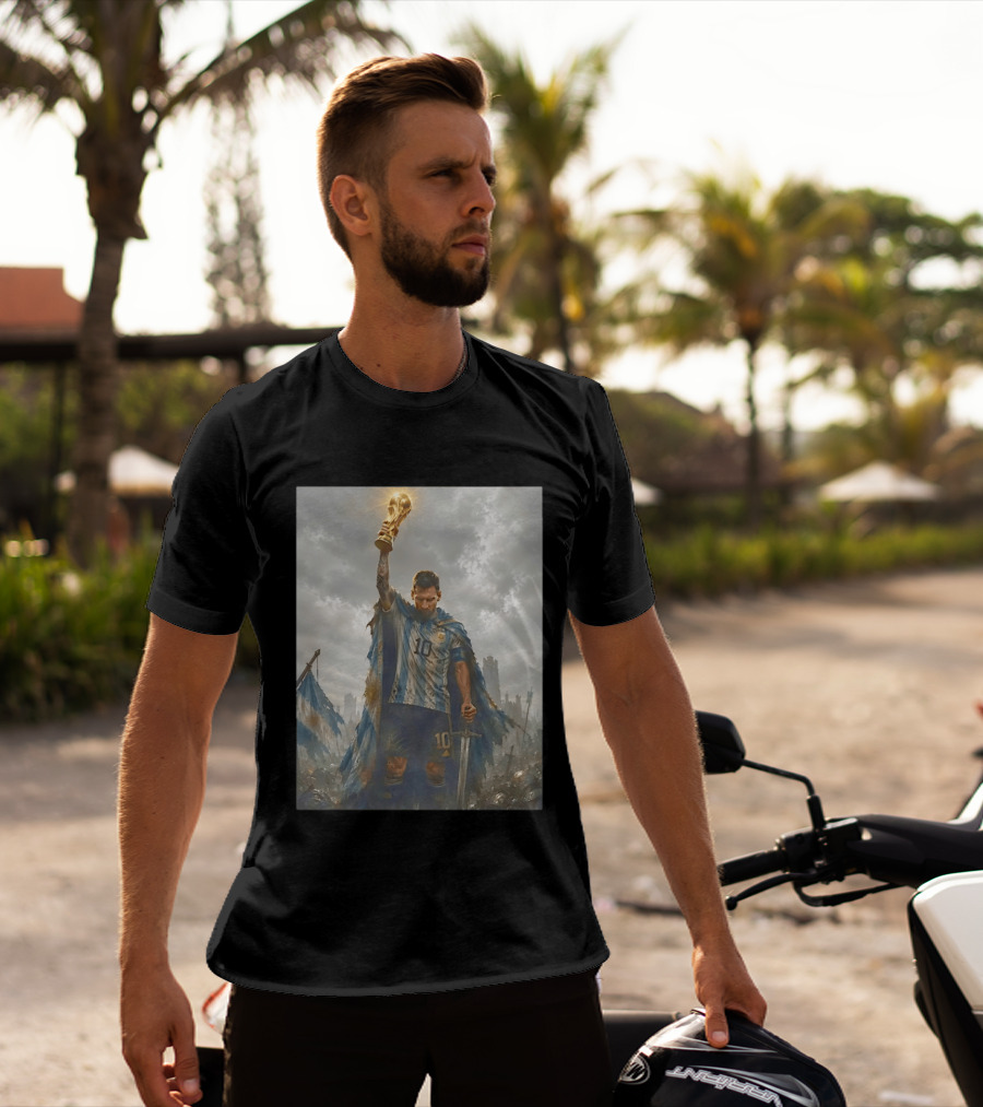 Lionel Messi Raising Trophy Argentina Number 10 Football Legend T-Shirt