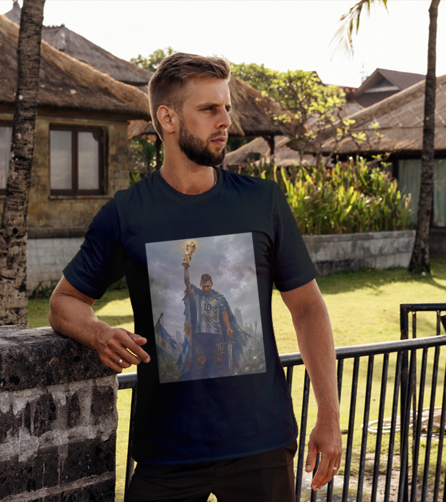 Lionel Messi Raising Trophy Argentina Number 10 Football Legend T-Shirt