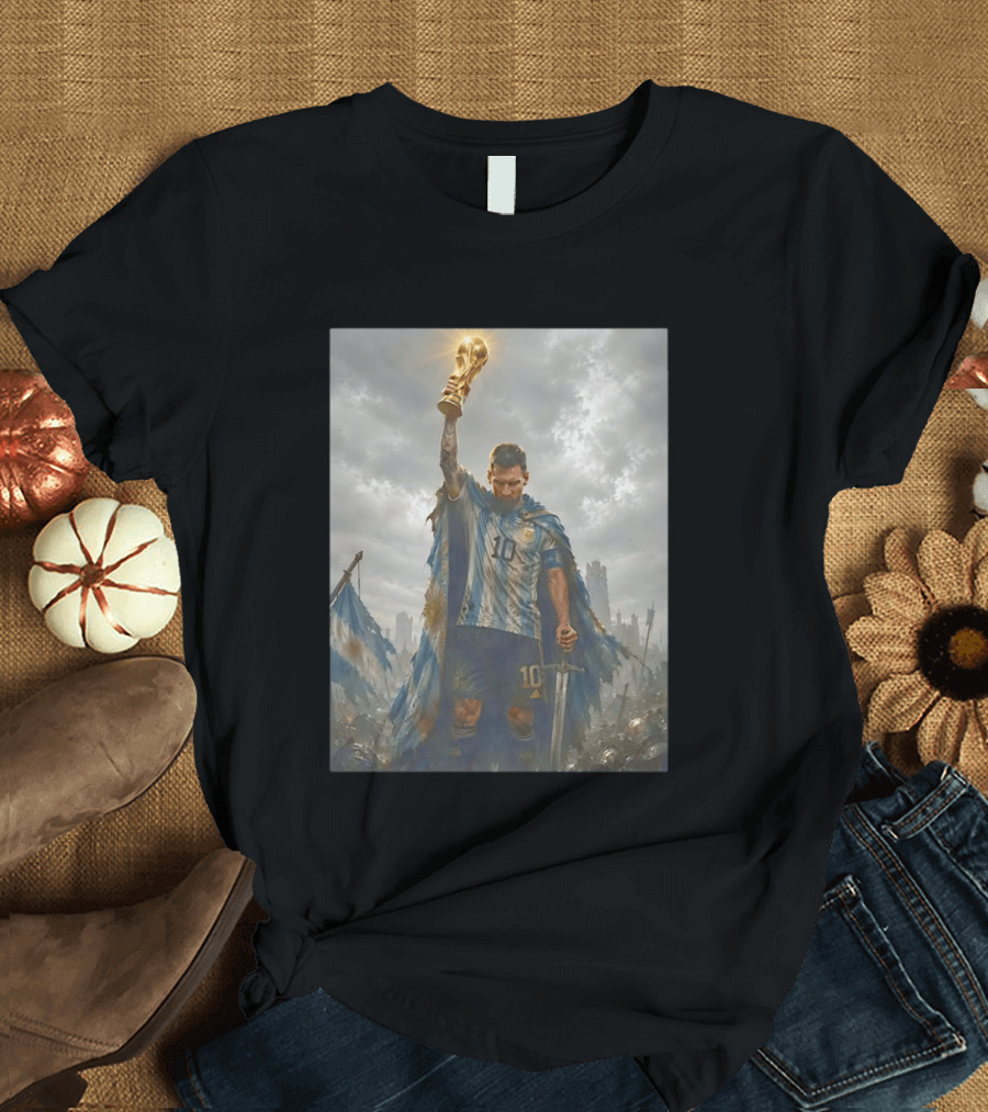 Lionel Messi Raising Trophy Argentina Number 10 Football Legend T-Shirt