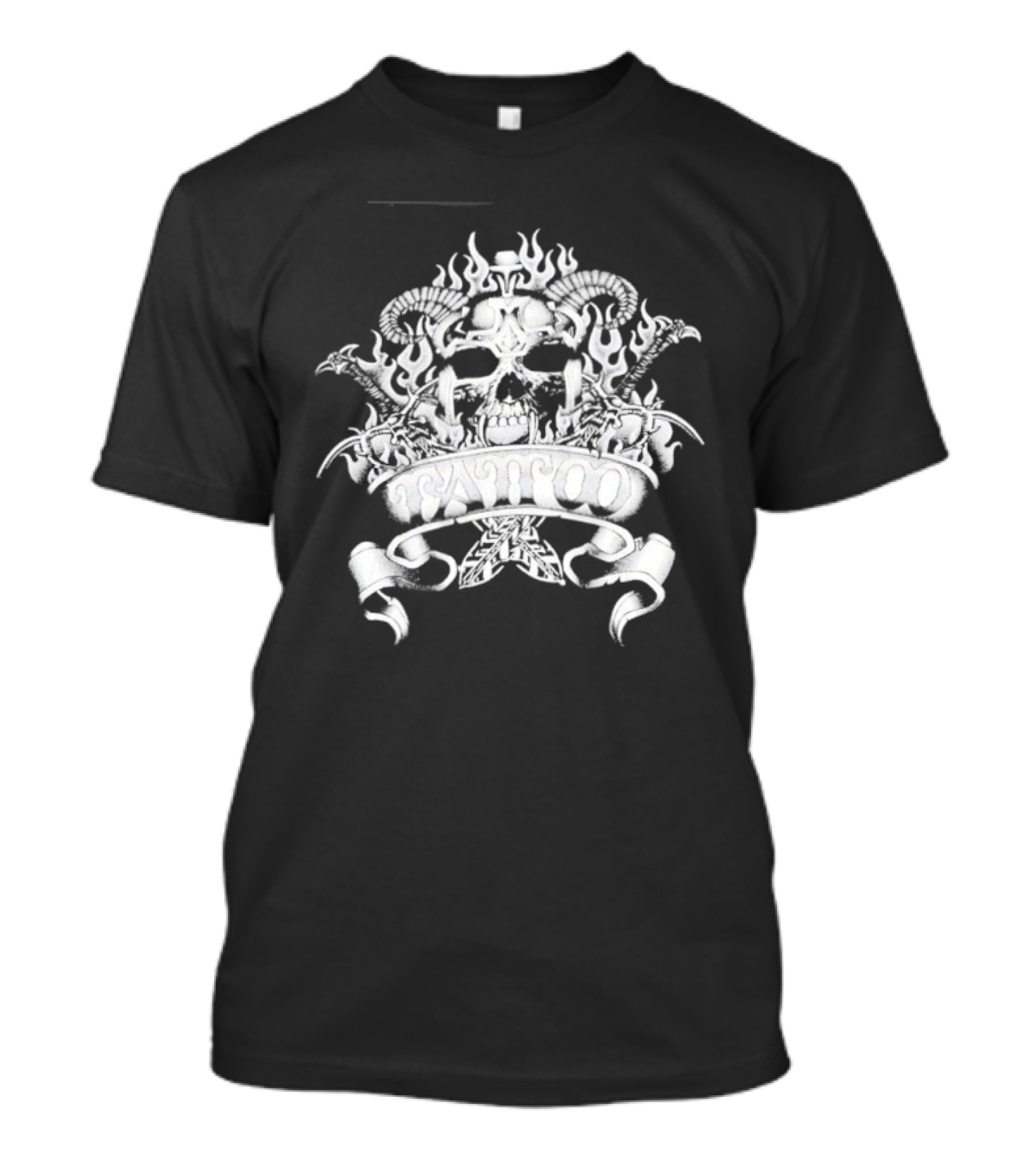 Skull With Horns And Flames Daggers Grim Reaper Tattoo T-Shirt