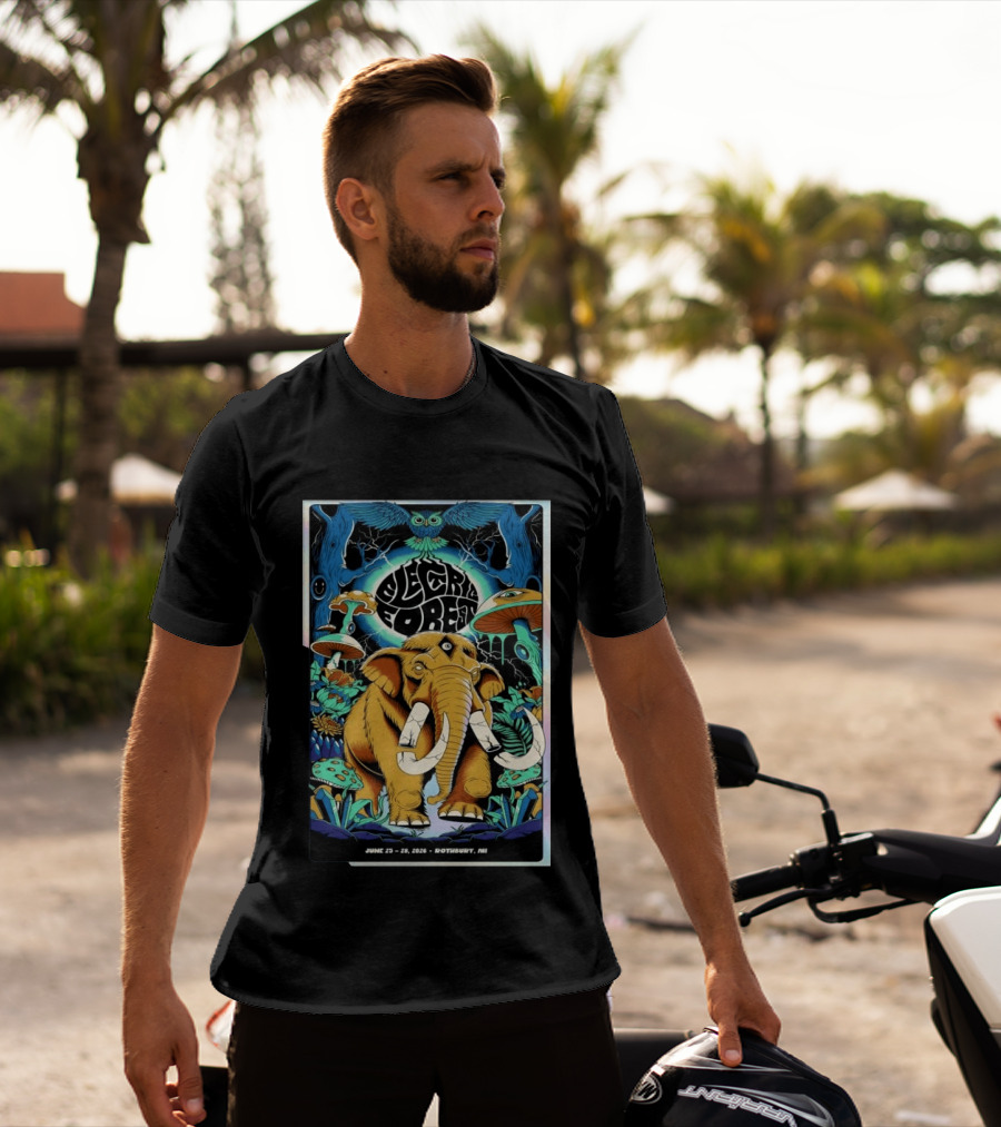 Electric Forest June 25 28 2026 Rothbury MI Elephant Blue Owl Psychedelic Mushrooms T-Shirt