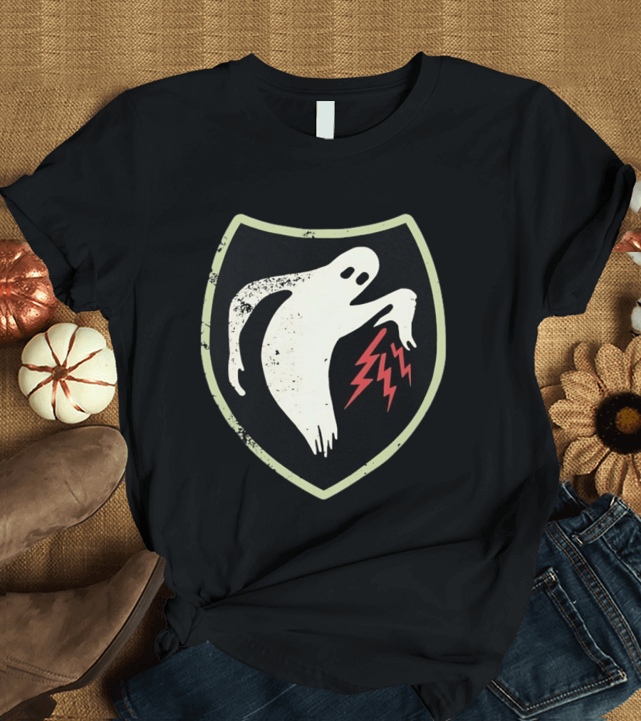 Ghost Reaching Lightning Bolts Shield T-Shirt