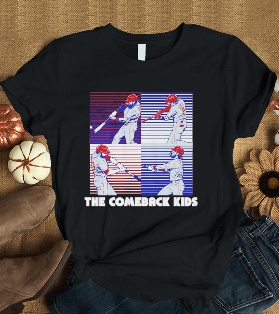 Philadelphia Phillies The Comeback Kids Striped Baseball Swinging Players T-Shirt