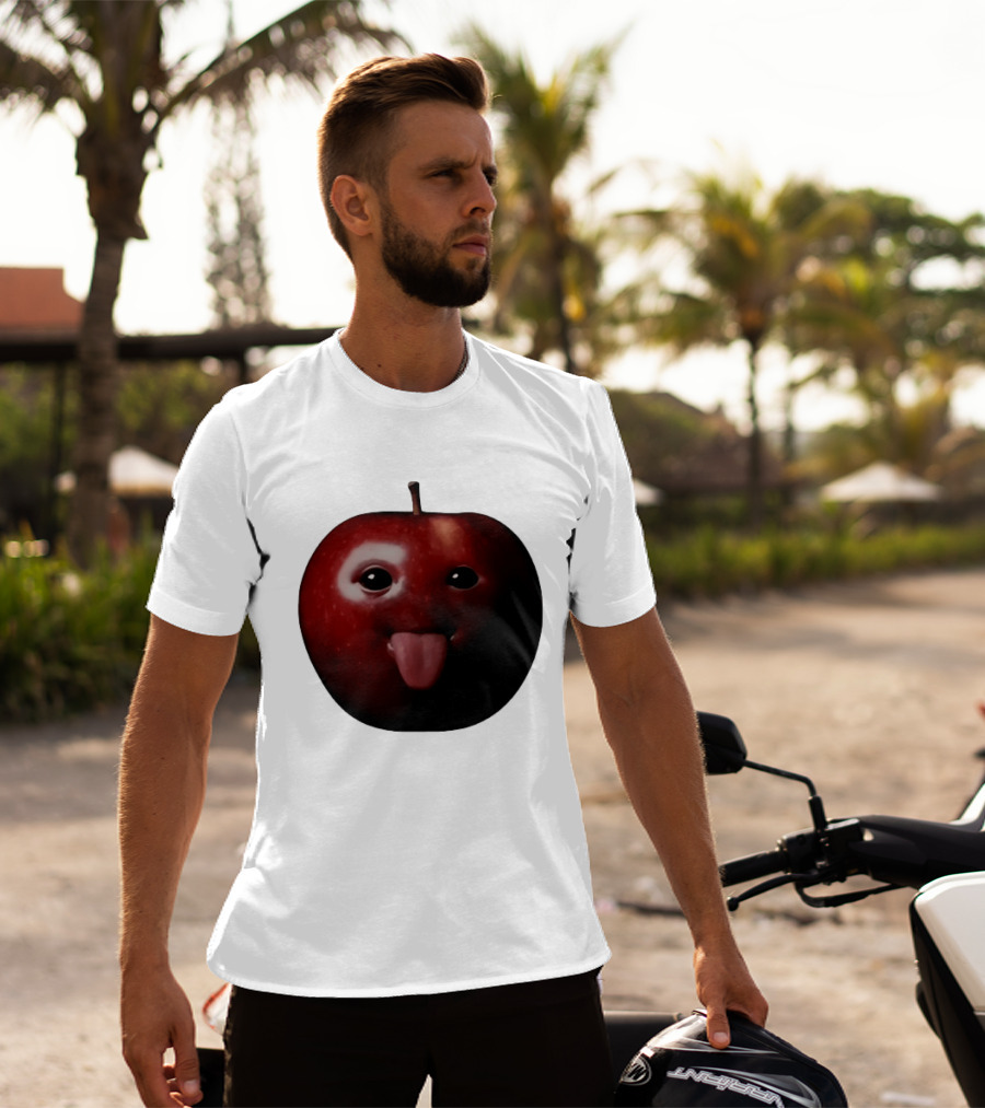 Apple Sticking Out Tongue Funny Fruit Face T-Shirt