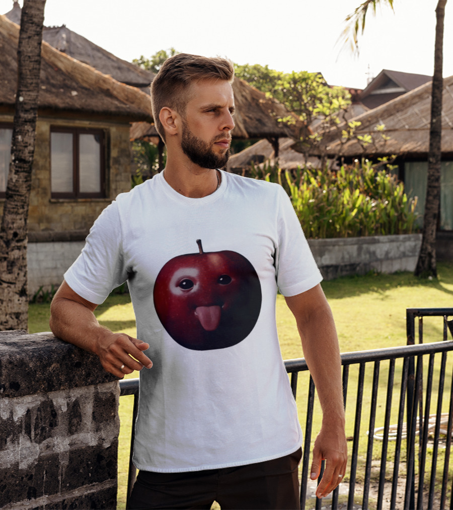 Apple Sticking Out Tongue Funny Fruit Face T-Shirt