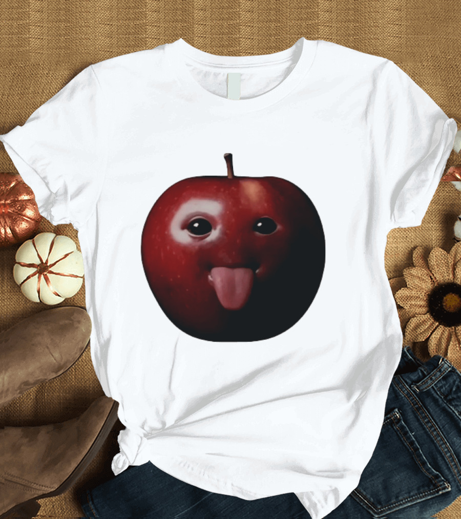 Apple Sticking Out Tongue Funny Fruit Face T-Shirt