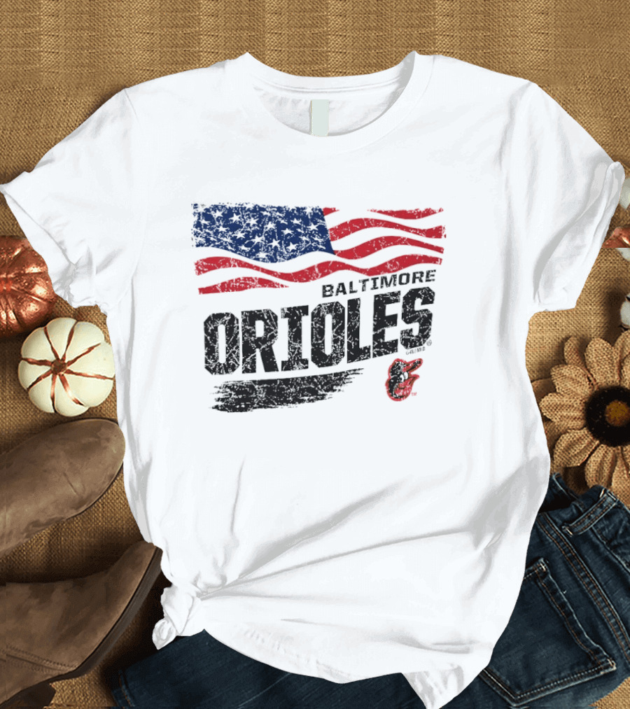 Baltimore Orioles 4th Of July Waving American Flag 250th Anniversary Celebration T-Shirt