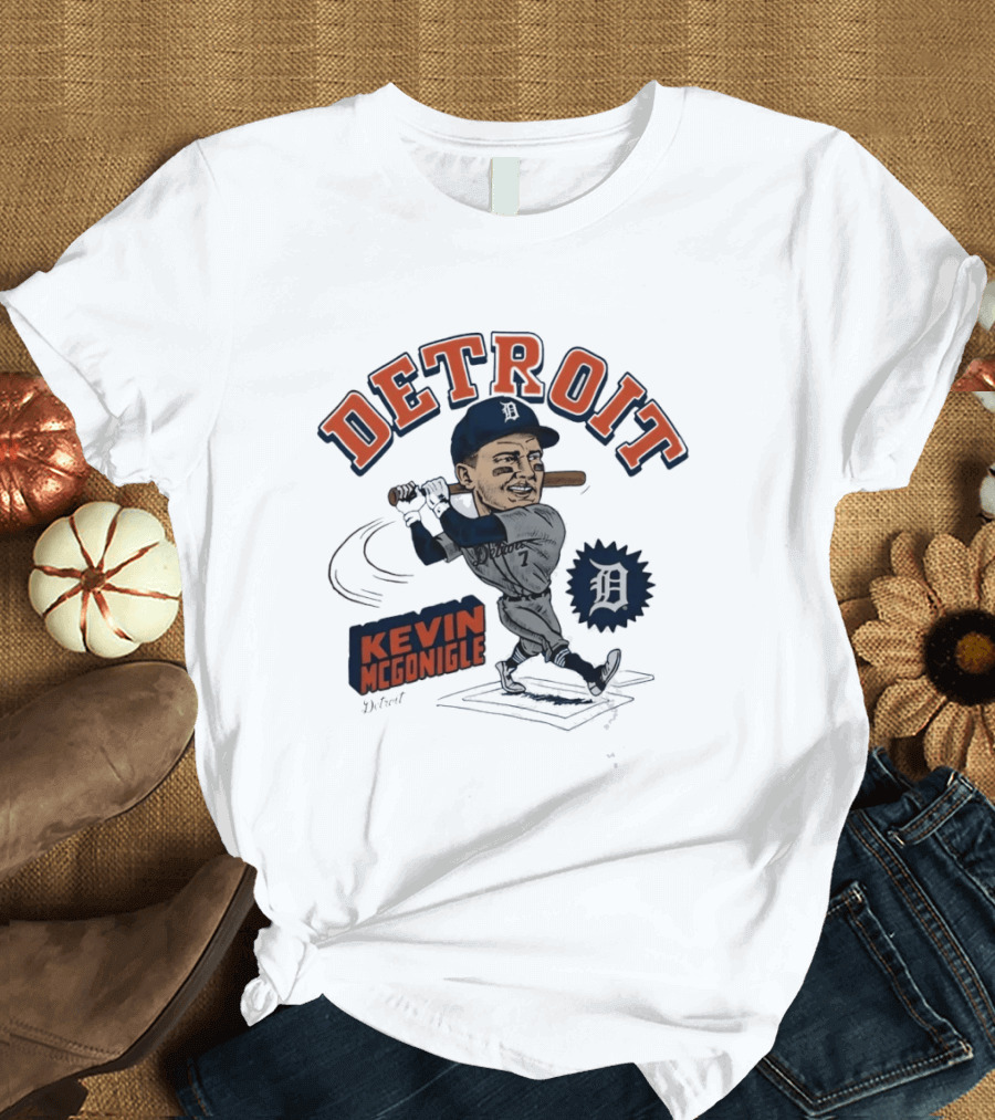 Detroit Kevin McGonigle Tigers Baseball Player Caricature T-Shirt