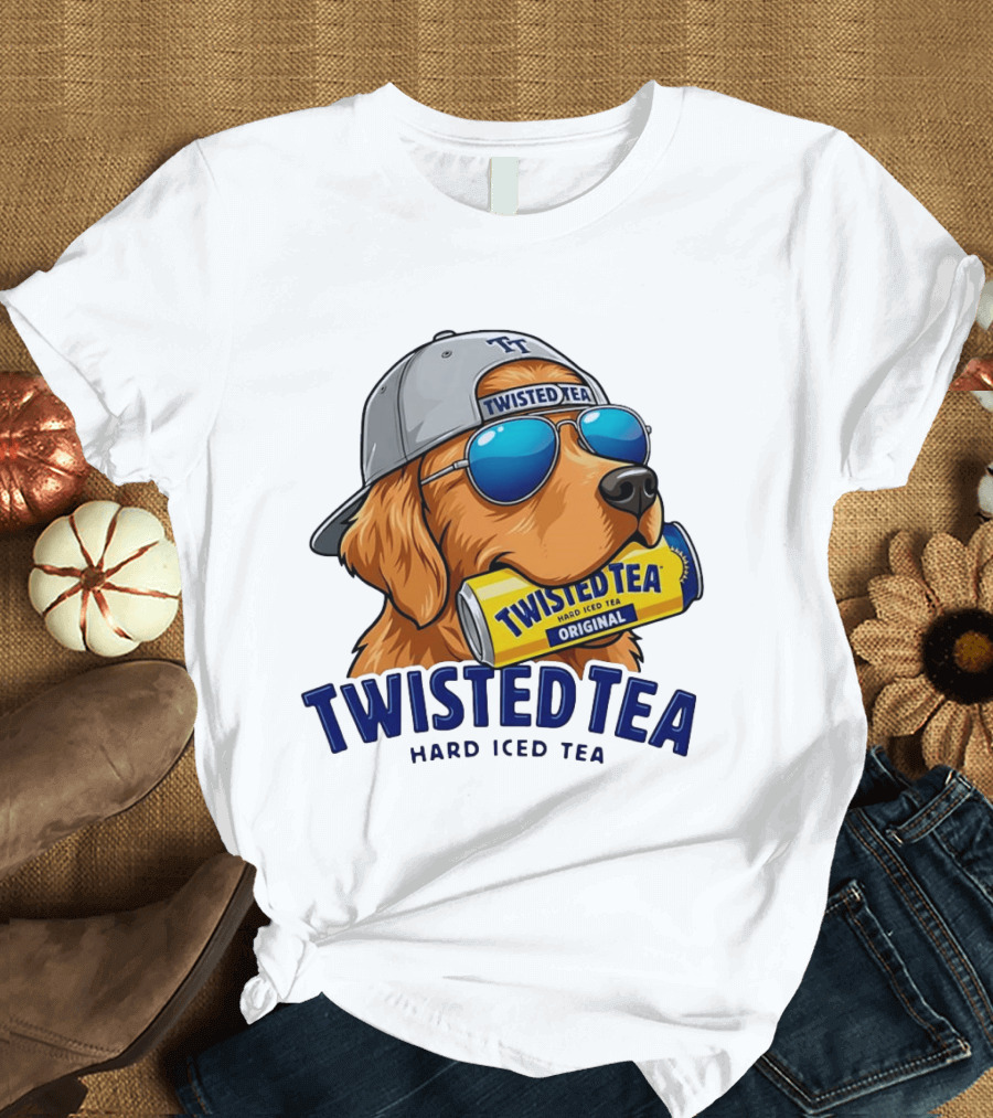 Twisted Tea Hard Iced Tea Golden Retriever With Can And Sunglasses T-Shirt