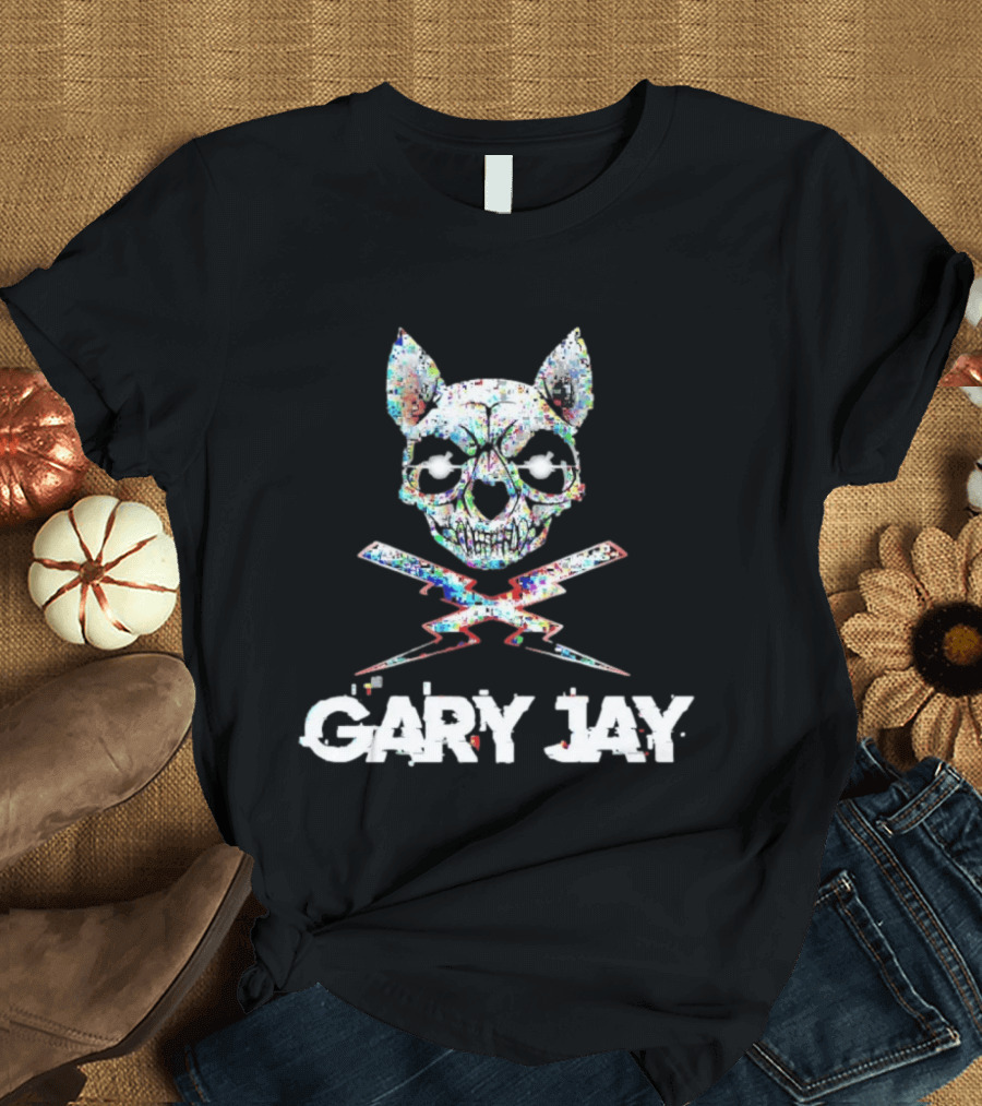 Gary Jay Glitch Skull Lightning Edgy Vivid T-Shirt