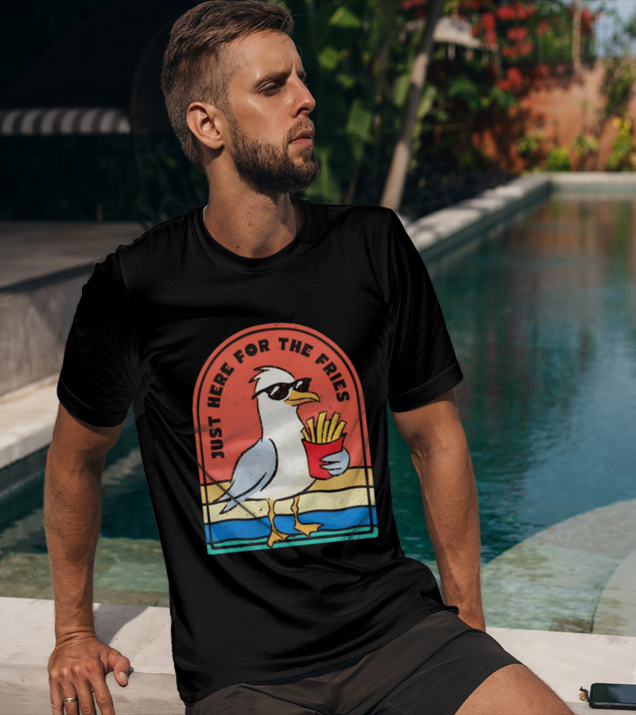 Just Here For The Fries Seagull With Sunglasses And French Fries T-Shirt