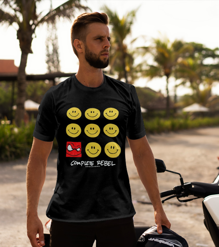 Complete Rebel Smiley Faces Red Square T-Shirt